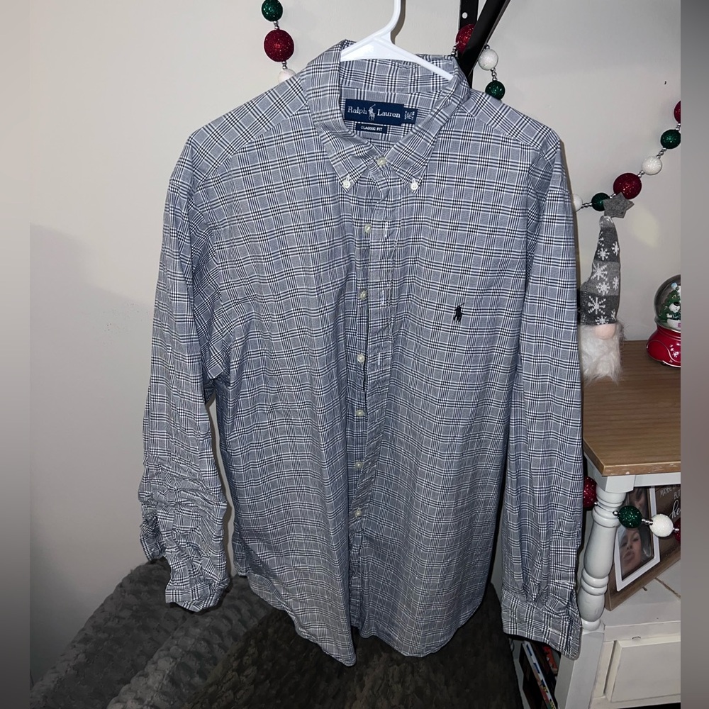 Ralph Lauren Men’s Black and White Dress Shirt 17.5, 34/35